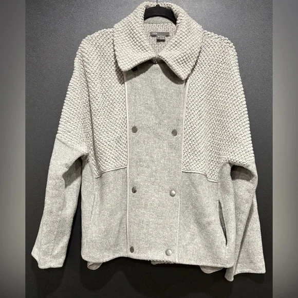 Vince Gray Boucle Blocked Wool Coat Jacket - Picture 2 of 6